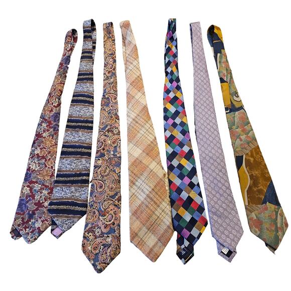 Lot 7 silk ties fun prints Paul Frederick nate friedman Jimmy V paisley bright - - Picture 1 of 4